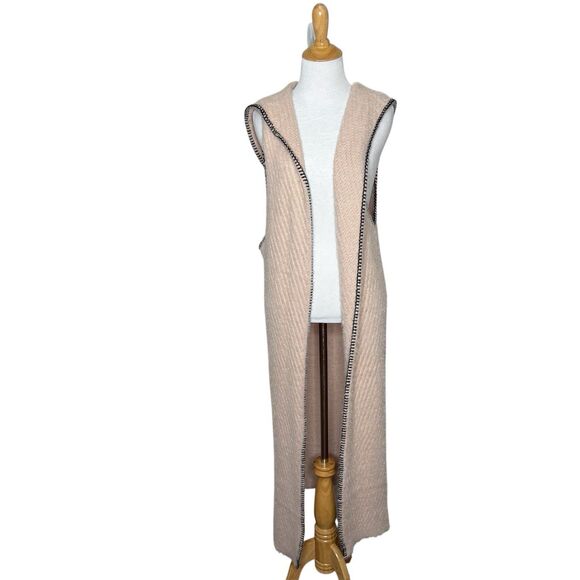 Fashion Apparel Sleeveless Fuzzy Hooded Pink Duster Sweater Vest Cardigan S/M - Picture 1 of 8